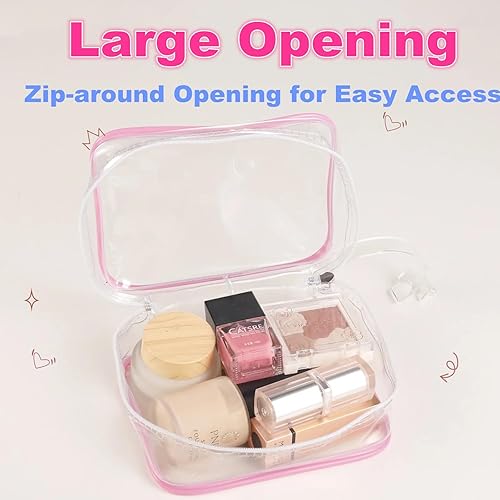 Miniatura 3 de CALYGO Pequeña bolsa transparente pequeña de maquillaje rosa con cremallera, estuche para cosméticos para monedero, bolsa de viaje para líquidos