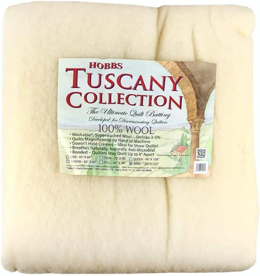 Tuscany Hobbs Tw120 Batting Washable Wool, 120" X 120"/King, Natural, 55 x 52 x 18 cm
