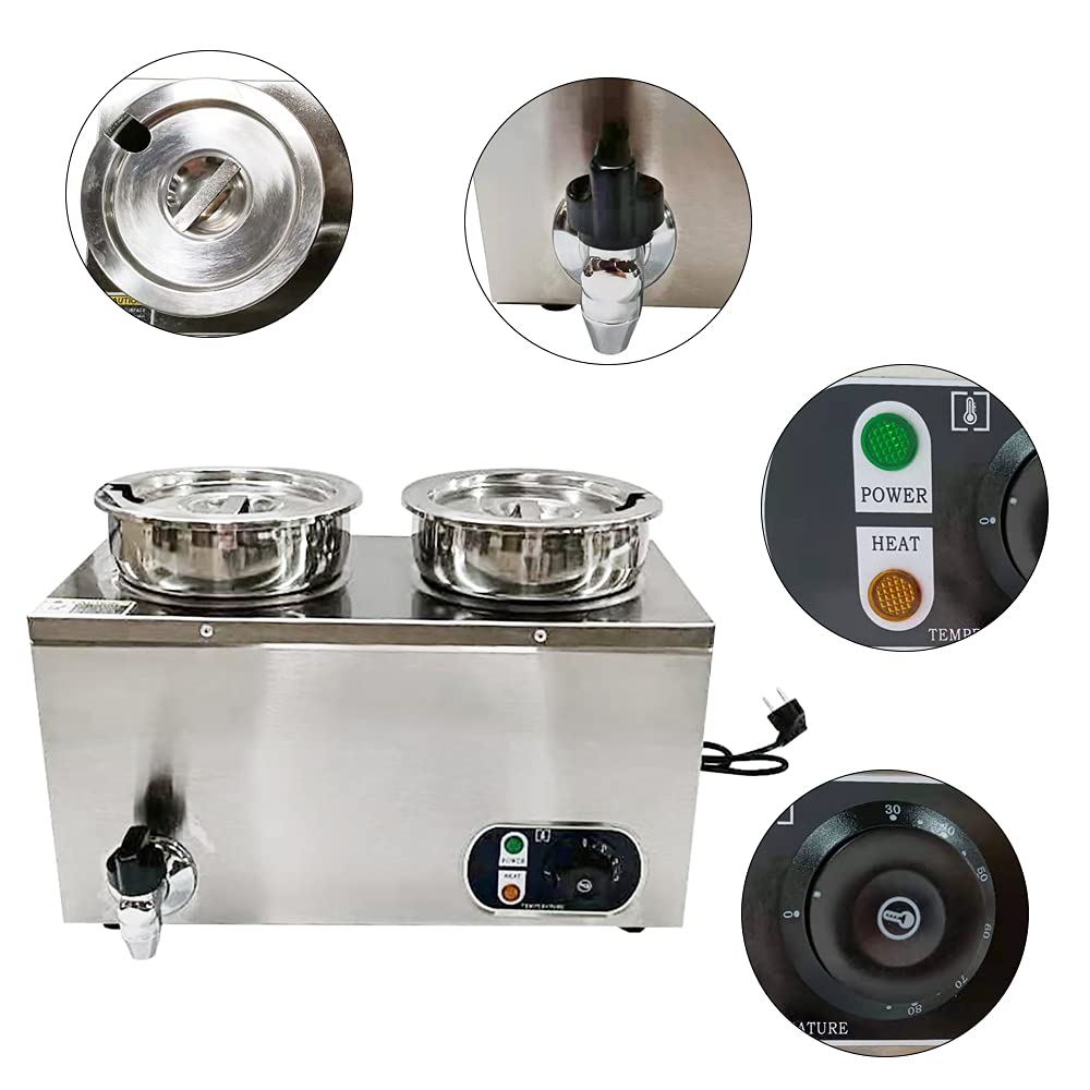 Speisenwärmer Behälter Edelstahl 220V Elektrischer Speiserwärmer aus Edelstahl elektrischer Suppenwärmer Buffetwärmer Temperaturerhaltung 30 ℃ ~ 85 ℃ zwei Suppentöpfe