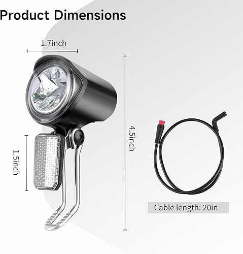 Miniatura 6 de Yeesport Faro LED para bicicleta eléctrica, impermeable, negro, frontal, 2 ajustes, IPX5, con cable, luz de bicicleta de montaña, faro ajustable