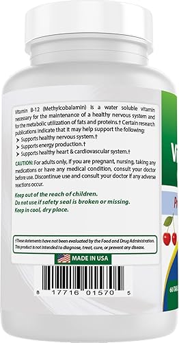 Miniatura 7 de Best Naturals Vitamina B-12 como metilcobalamina (metil B12), 6000 mcg 60 comprimidos sublinguales (60 unidades (paquete de 2))