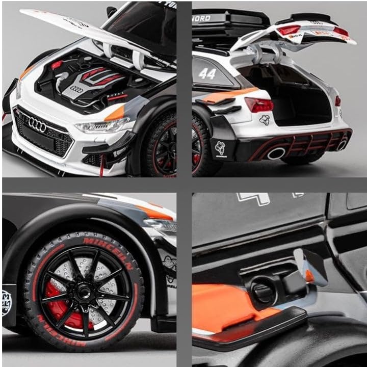 Image of TOYRENTTO 1:24 A*U*D*I RS6 Diecast Car Toy - 6 Openable Doors, Lights, Sound & Music, Roof Box & Racing Design for Kids & Collectors(Colour AS PER Stock)