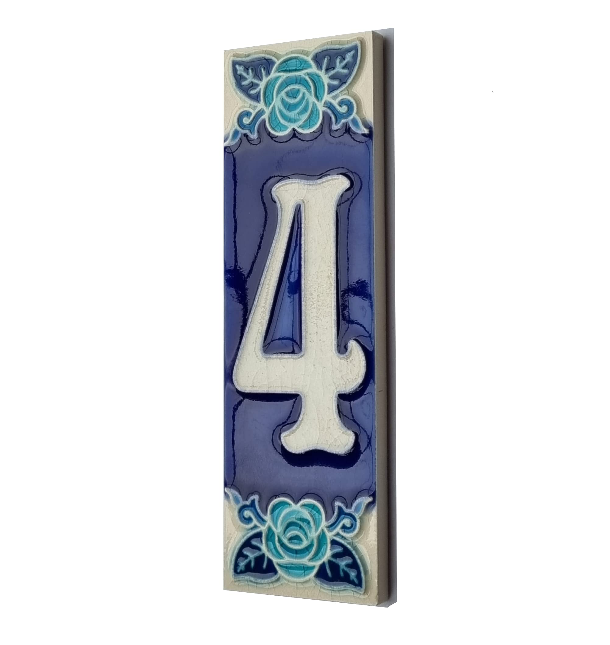 Targhetta Civica In Ceramica Mini Altea | Numero 1, Motivo Floreale, 7.5x3.5 Cm Per Esterni - Foto 5