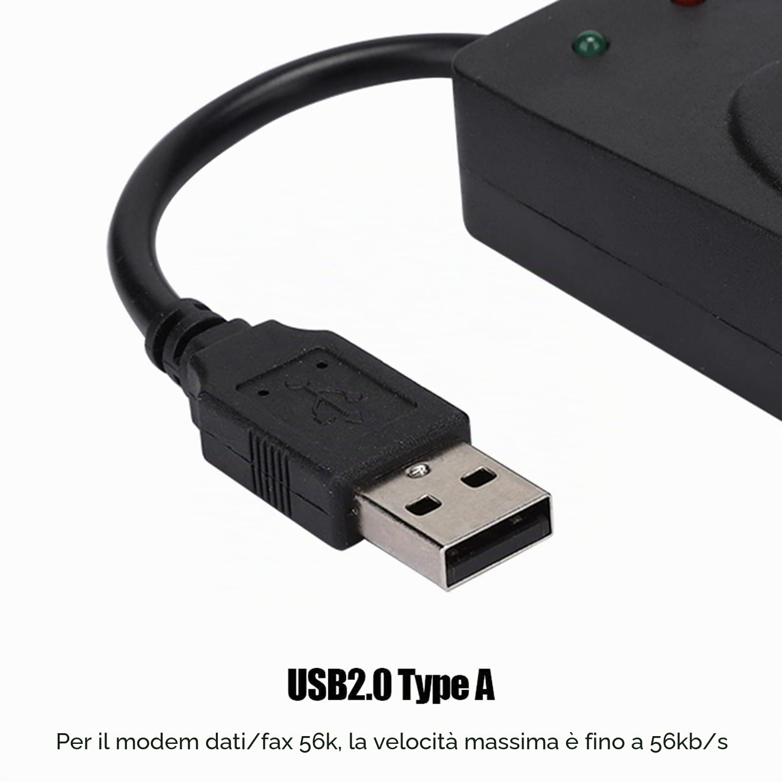 Modem Esterno Dati Fax Vocale USB 56k con Doppie Porte, Modem Via Cavo Compatibile con Win 7/Win 8/Win 10/Win Xp E Supporta La Composizione Automatica, La Composizione a Toni E a Impulsi, La Risposta