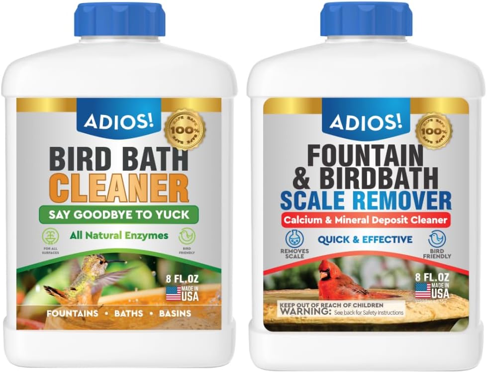 Bird Fountain Cleaner and Descaler Kit - Cleans Water and Removes Hard Water Stains, Two 16oz Bottles