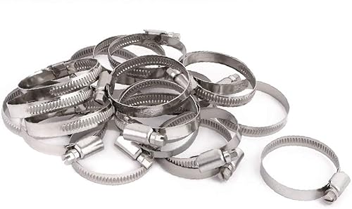 X-DREE 32mm to 50mm Dia Range Metal German Type Hose Clamp Hoop Silver Tone 20pcs(32 mm a 50 mm Dia Rango de metal Tipo alemán Abrazadera de