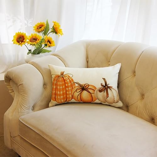 Miniatura 4 de Ogiselestyle Funda de almohada de calabaza a cuadros de búfalo de otoño de 12 x 20 pulgadas, decoración de temporada de otoño de Acción de Gracias