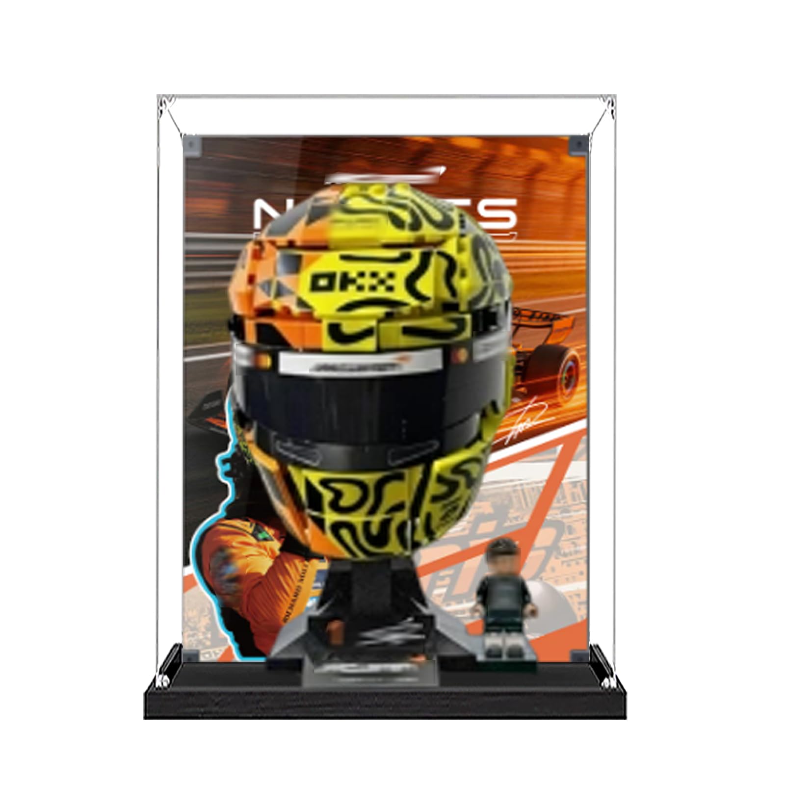 Vetrina in acrilico appositamente realizzata per Lego 43023 Team Helmet Building Set, scatola antipolvere, solo vetrina, scatola di visualizzazione compatibile con Lego 43023 (spray posteriore + base