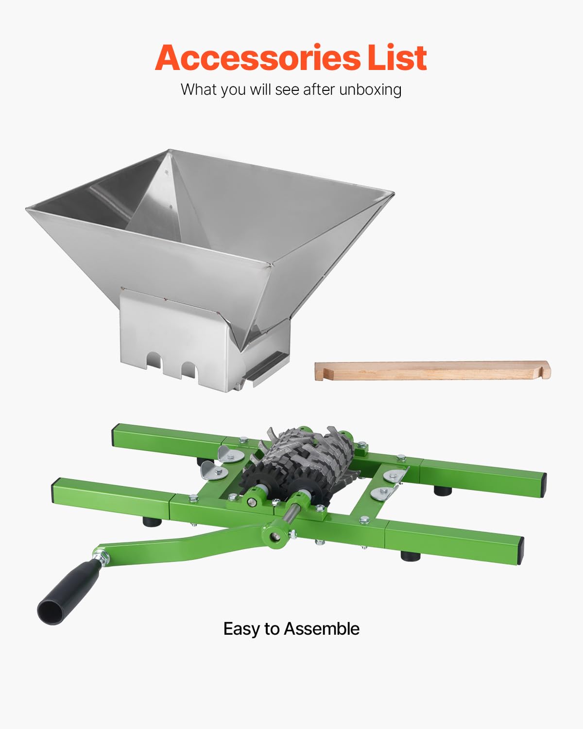 VEVOR Triturador de Frutas y Manzanas 7 L, Molinillo Manual Grande, Raspador de Frutas Acero Inoxidable para Prensar Vino, Sidra, Manzanas y Uvas, con Mango de Rodillo, Verde, 570 x 510 x 260 mm