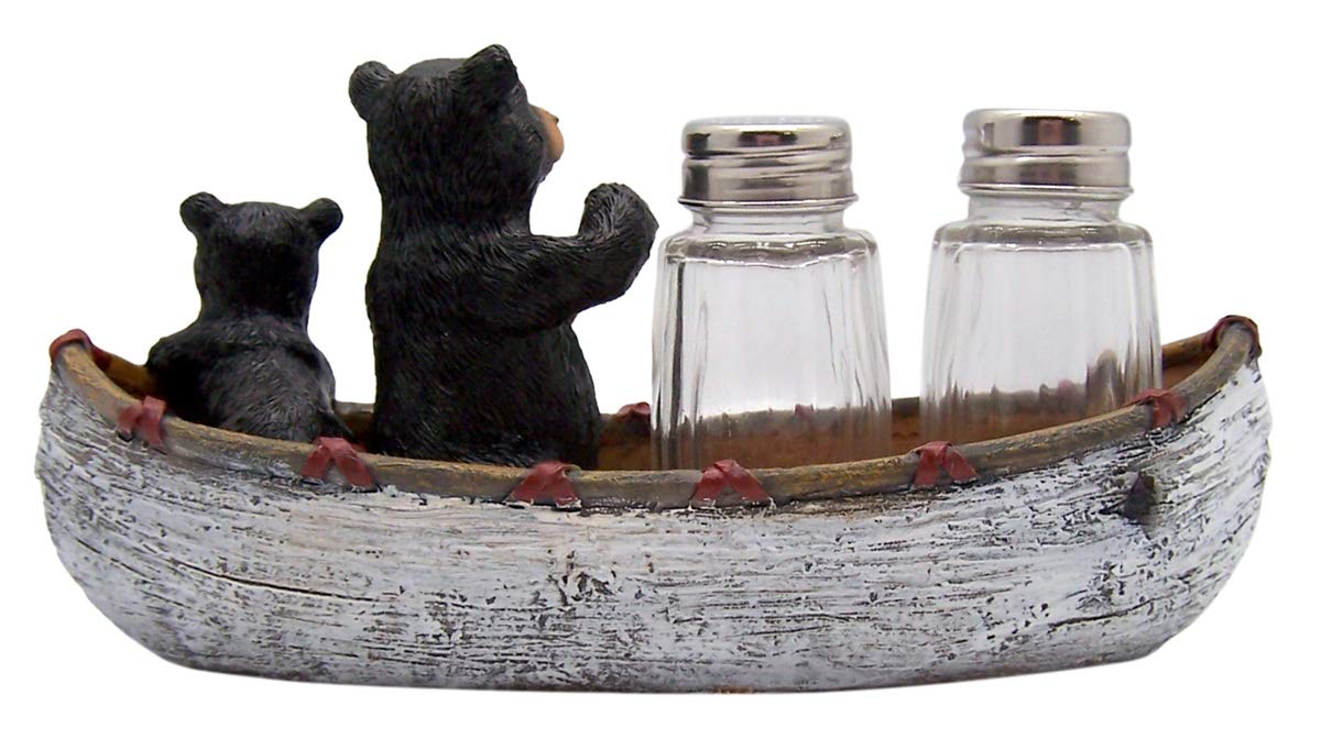Juego de salero y pimentero con diseño de oso y cachorro en canoa (cocteleras incluidas)