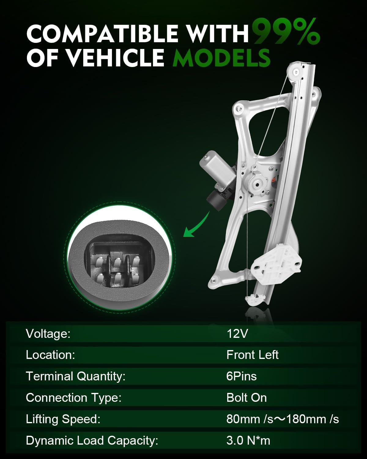748-476 Front Left Driver Side Power Window Regulator with Motor for:-Honda Civic 2006 2007 2008 2009 2010 2011 4 Door Sedan, with 6 Pins OE# 748476 72250-SNA-A01 72250-SNA-A02 72250-SNA-A03