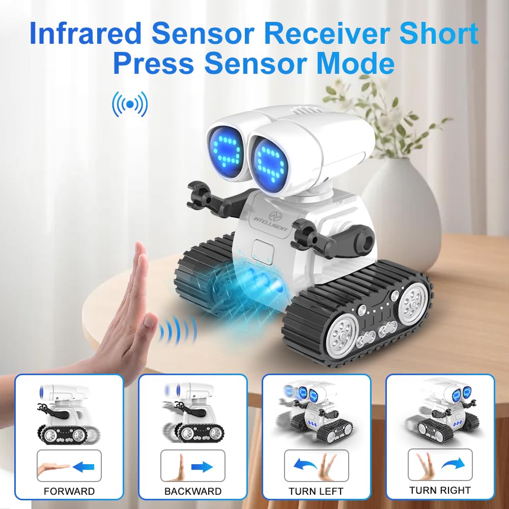Robot Telecomandato per Bambini, con Occhi a Led, Funzione Interfono, Canto e Danza Robotica Programmabile Ricaricabile,Giocattoli Educativi Precoci Intelligenti Regalo per Bambini dai 3+ Anni