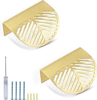 HARSKIYER 2pcs European Brushed Gold Cabinet Pulls, Hollow Leaf Shaped Cabinet Pulls Drawer Finger Pulls Concealed Tab Pulls Concealed Tab Pull Boho Cabinet Hardware, 1-1/4"(32mm) Hole Centers