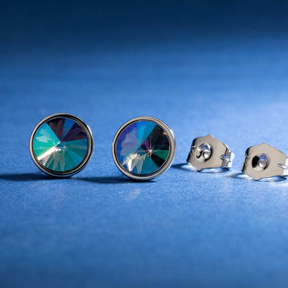 Round Austrian Crystal Stud Earrings for Women Fashion 925 Sterling Silver Hypoallergenic Jewelry - Image 3