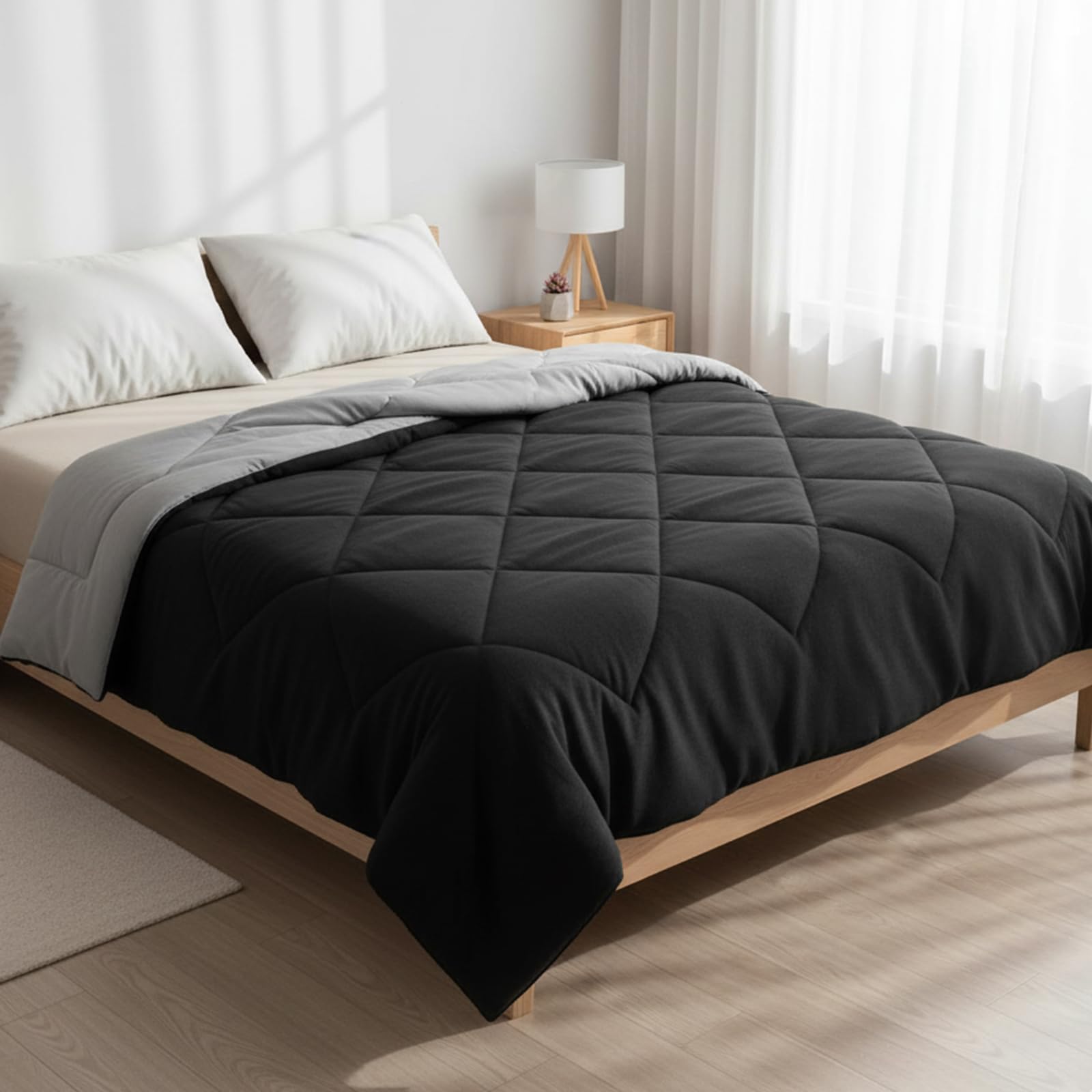 Premium AC Comforter Reversible 220 GSM Microfiber Soft| All-Season Thermal Quilt | Lightweight & Fluffy AC Blanket for Cozy Warmth | Double Bed 90 x 100 | Black & Grey-image-23
