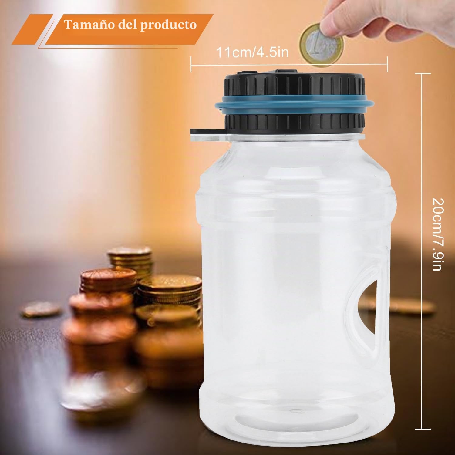 Hucha Digital con Contador, 1,8 L Banco de Monedas, Hucha Electrónica de para Euros, Bote Automática para Contar Monedas y Ahorrar Dinero con Cerradura, Caja de Moneda con Pantalla LCD de Alcancía