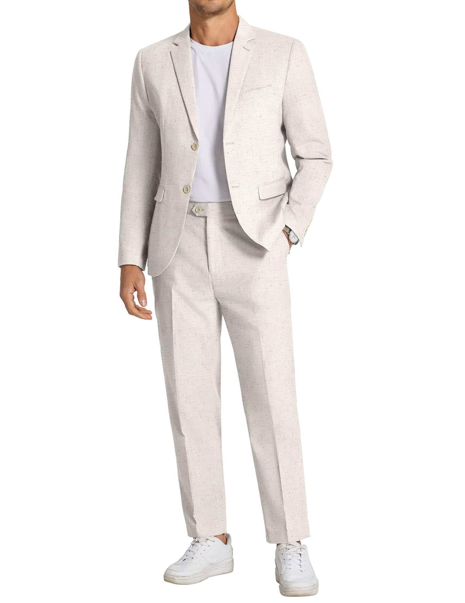 Photo 1 of COOFANDY Men's 2 Piece Linen Suits Set Regular Fit Casual Linen Lightweight Suit Summer Beach Wedding,Linen Khaki,3X-Large