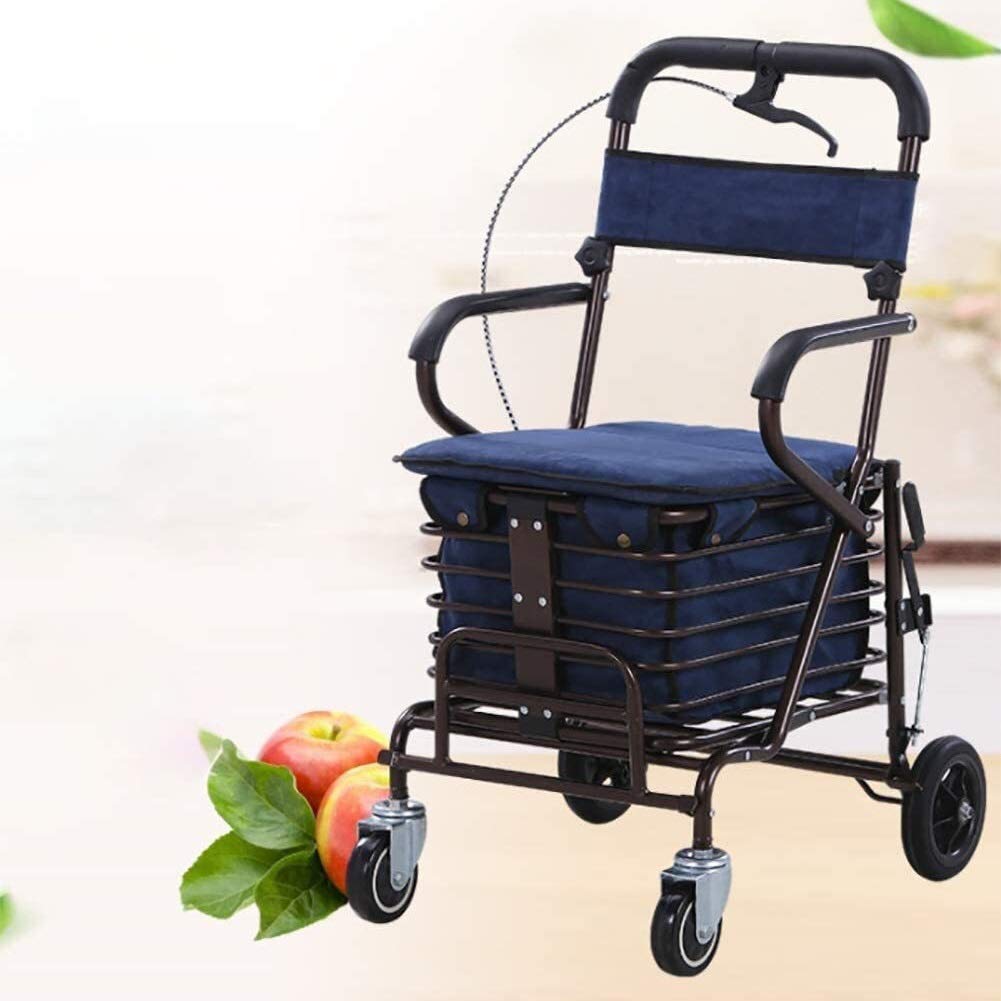 Andador para ancianos, Rollator Mobility Walker, Rollator con un caminante plegable de 4 ruedas con un respaldo removible viene con asiento acolchado, mango ergonómico de canasta de almacenamiento(Col