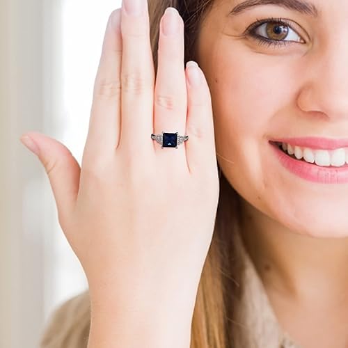 Miniatura 3 de Elegante anillo de compromiso de zafiro cuadrado para mujer, anillo de boda con diamantes de imitación de circonita, anillos de aniversario (azul