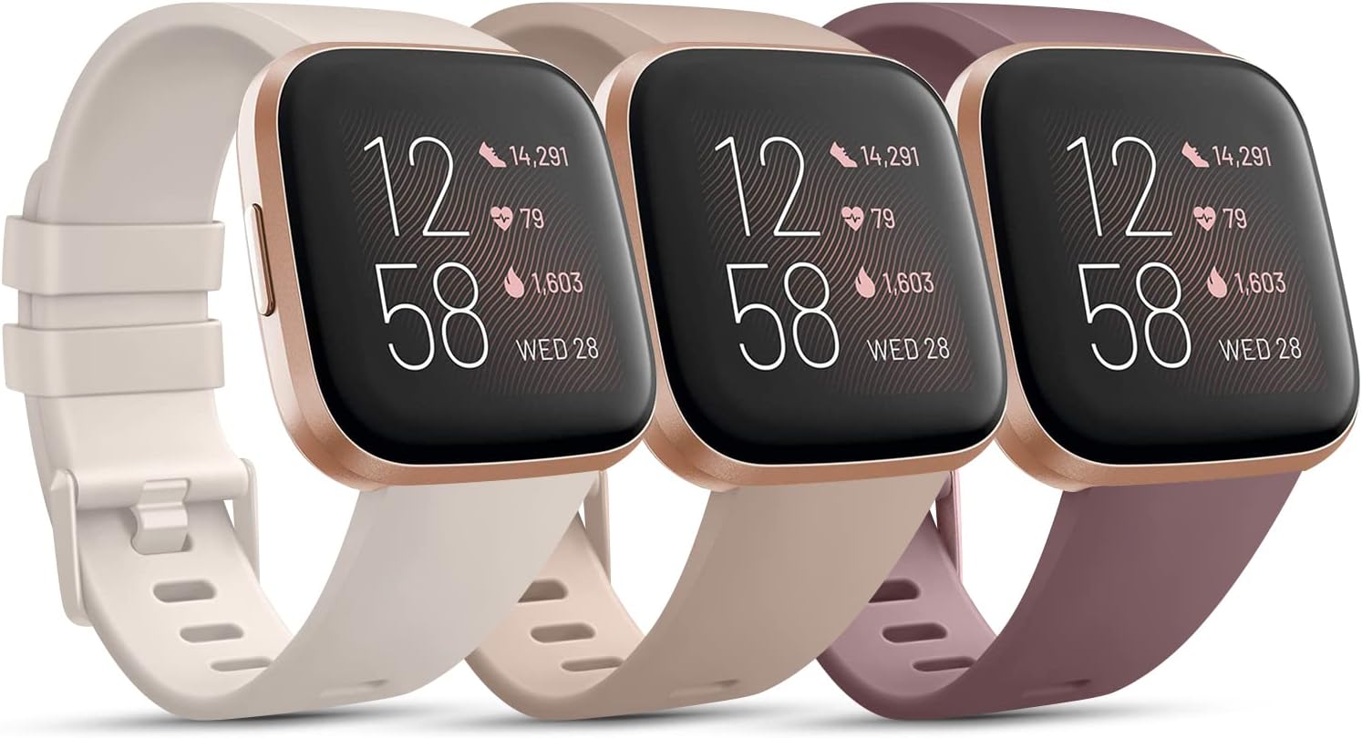3 Pack Sport Bands Compatible with Fitbit Versa 2 Bands/Fitbit Versa Bands/Versa Lite/Versa SE, Classic Soft Sport Replacement Wristbands for Fitbit Versa 2 Smart Watch Women Men