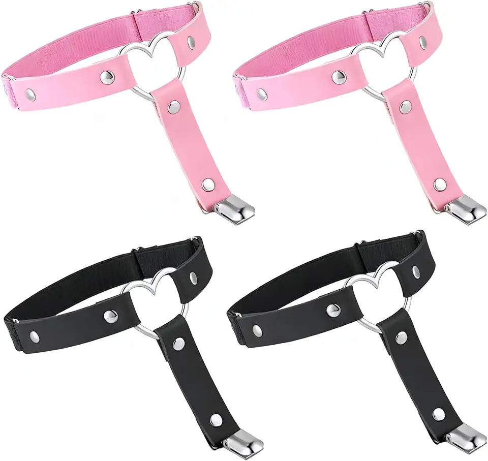 Sotbnna Sotbnna 4 Porte-Jarretelles, Femboy Jarretière, Cuir PU, Porte-Jarretelle en Cuir en Forme de Cœur avec Menottes pour les Jambes, Style Punk Gothique(Noir, Rose)