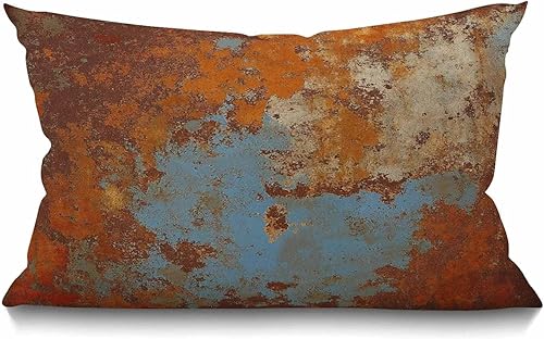 Smooffly Fundas de almohada decorativas de 12 x 20 pulgadas, color marrón óxido, estructura de hierro oxidado, estructura de hierro de dos lados,