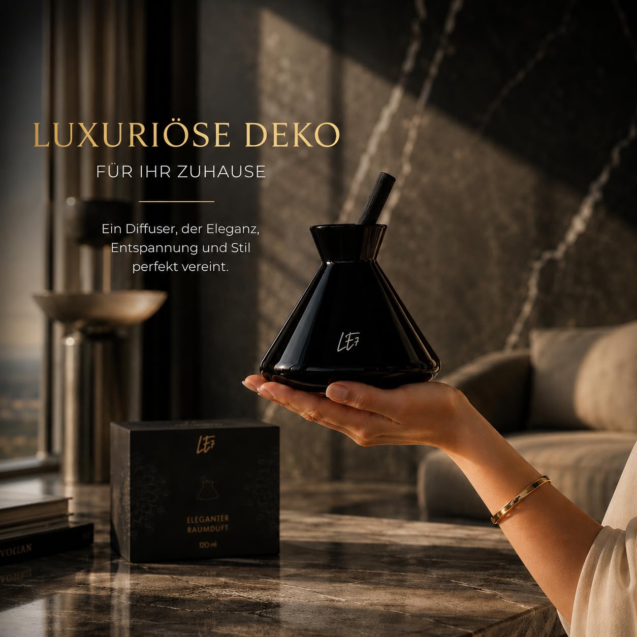 LE7 Reed Diffuser | Luxus Raumduft mit Stäbchen | 150ml Hochwertiges Duftöl & Edle Geschenkverpackung | Eleganter Raumduftspender für Wohnräume, Büro & Badezimmer (Vanille-Tonka)
