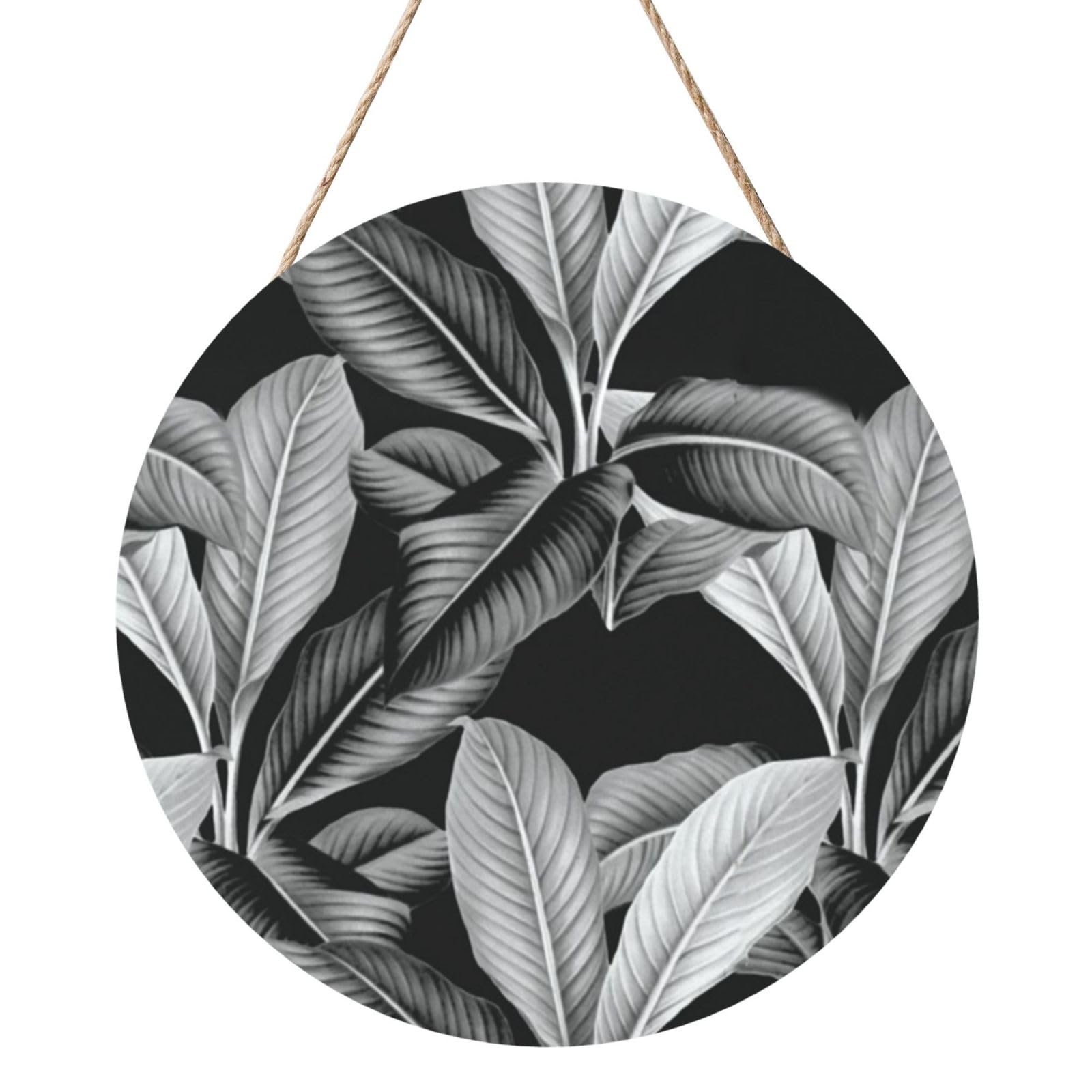 InOmak Palm In Palm Black White, Round Wood Panel Painting 12 in, Wall Hanging Painting For Home
