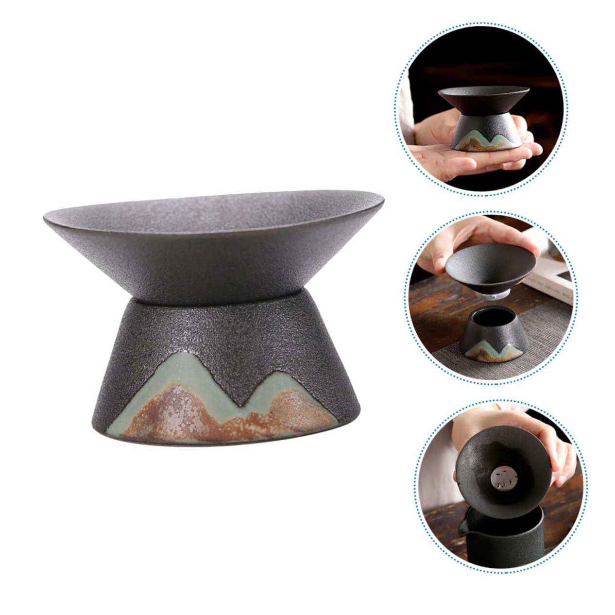 GALPADA 3 Piezas filtro de té colador de té embudo drenar Porcelana descafeinado té de menta verde colador de te tea strainer artículos de té filtro de té de uso doméstico cerámica Black