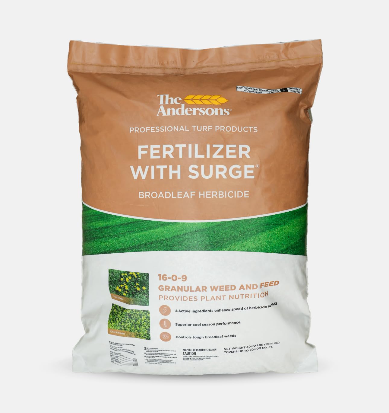 The Andersons Professional Surge Weed and Feed 16-0-9 Post-Emergent Weed Control and Fertilizer - Covers up to 16,000 sq ft (40 lb)