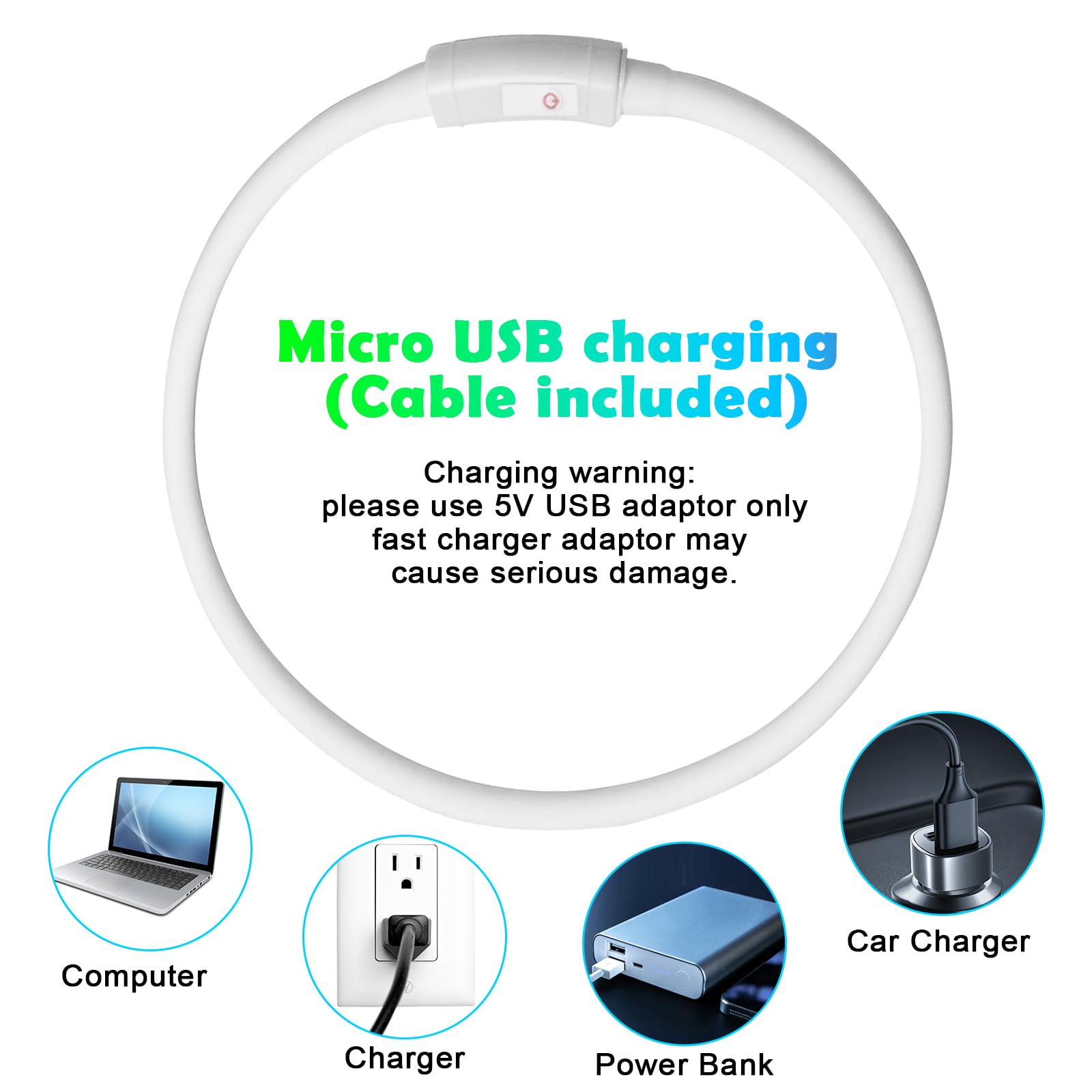 AUAUY Obroża dla Psa z Diodami LED, Ładowana USB, Wodoodporna, Odblaskowa, Świecąca, Migająca Lampka Nocna, Możliwość Docinania