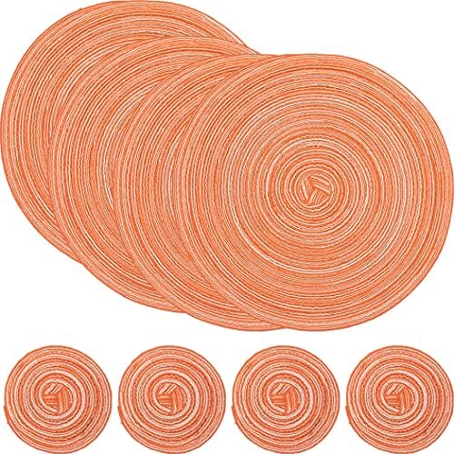 SCF2017 Set of 4 Round Woven Cotton Yarn Placemats 18cm Small Table Mats Coasters(Orange)
