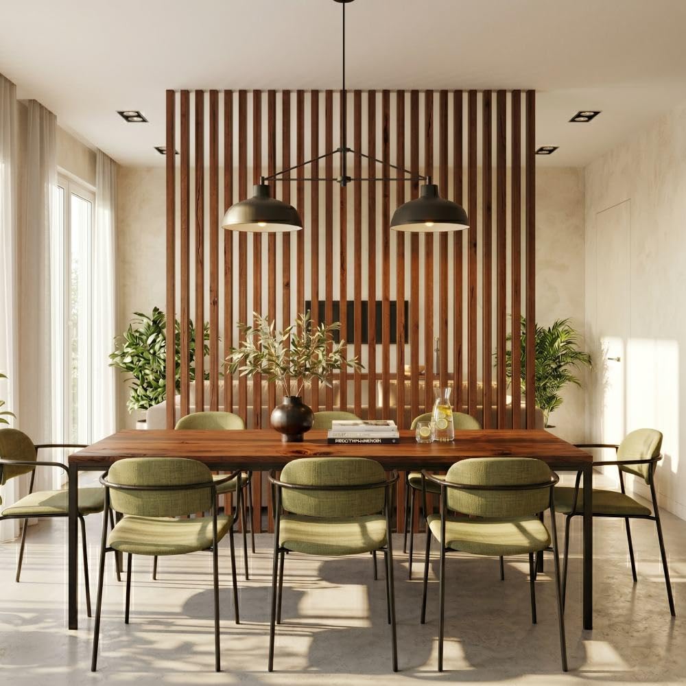 Set da 6 Listelli Decorativi per Muro, Soffitto, Divisori, da 4,5x6x300 cm, color Teak, Personalizzabile, Nuovo Sistema di Fissaggio Tension-PRO