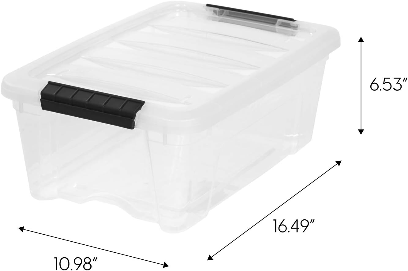 IRIS USA TB Clear Plastic Storage Bin Tote Organizing Container with Durable Lid and Secure Latching Buckles, 12 Qt, 6 Count - Closet Storage Boxes