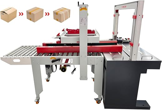 Automatic Carton Sealing Strapping Machine 2 in 1 Industrial Box Packaging Wrapping Tape Strapping 120-500mm Adjustable 400-600 Boxes/Hour 110V