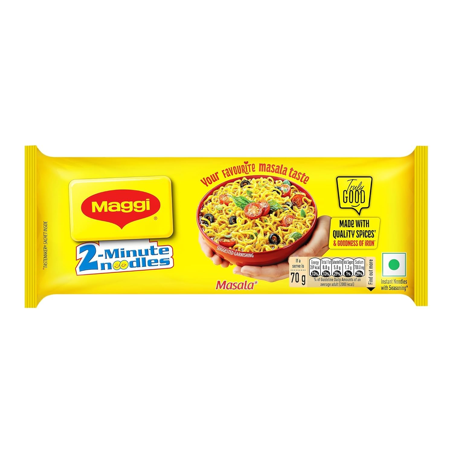 MAGGI 2-Minute Instant Masala Noodles, Iron Fortified, Made With Premium Spices (280g Pouch)