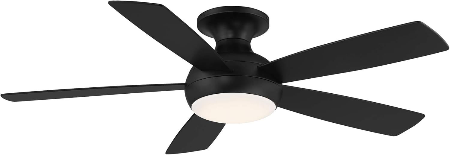 Get Cheap Price Odyssey Indoor and Outdoor 5-Blade Smart Flush Mount Ceiling Fan 52in Matte Black with 3000K LED Light Kit and Remote Control