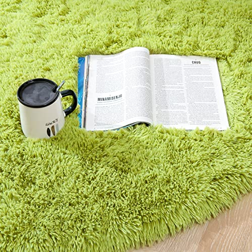Iseau Fluffy Round Rug Carpets, Modern Shaggy Circle Rug For Kids Bedroom Extra Comfy Cute Nursery Rug Small Circular Carpet For Boys Girls Room Home Decor Area Rug, 4Ft Rugs, Green #TOP4