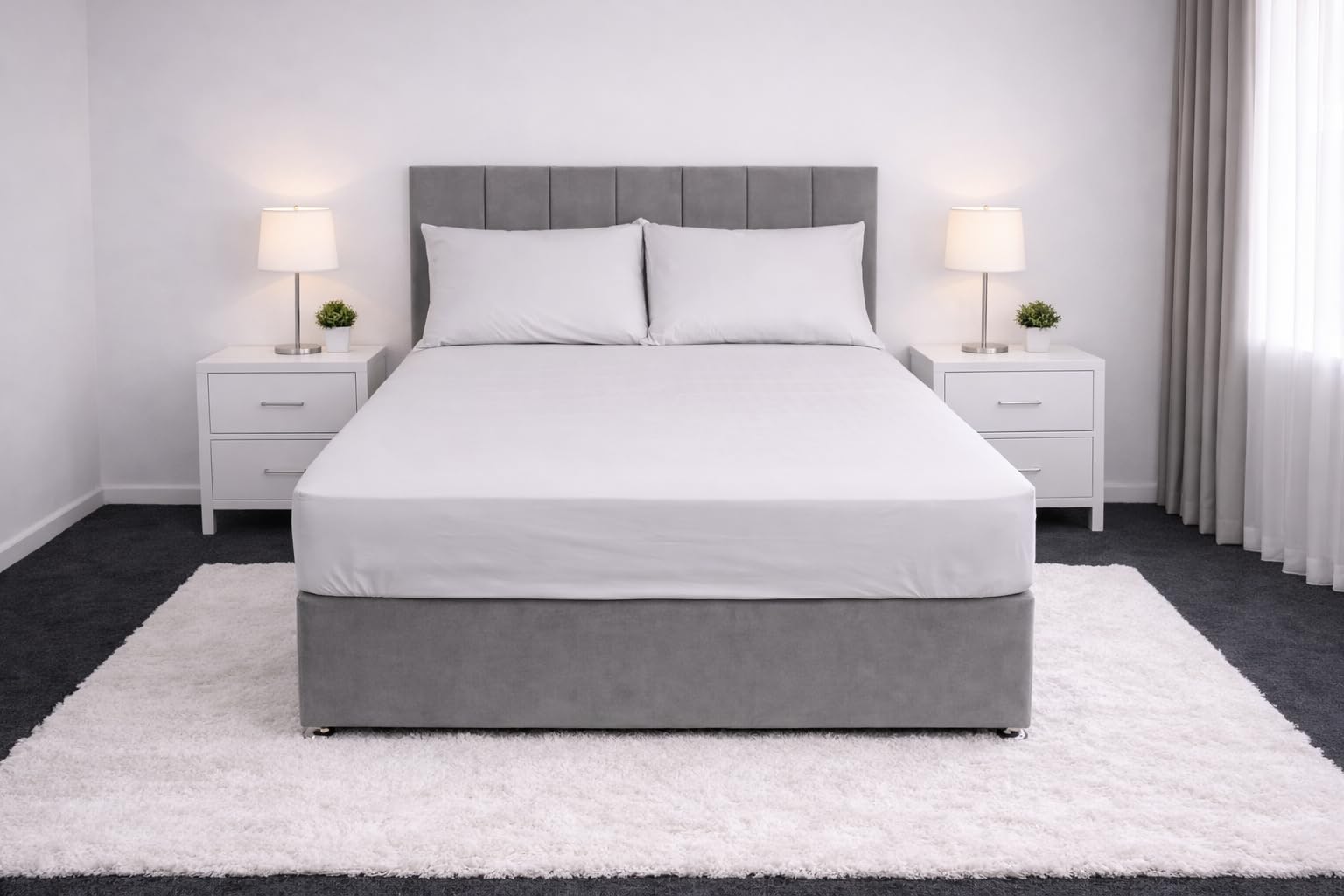 Fitted Sheet Double Bed Premium Quality Elasticated Corner Deep Fitted Sheet 25cm Ease Care, Soft & Comfortable, Fade Resistant Plain Poly cotton Bed Sheets 137 x 193 (Grey, Double)