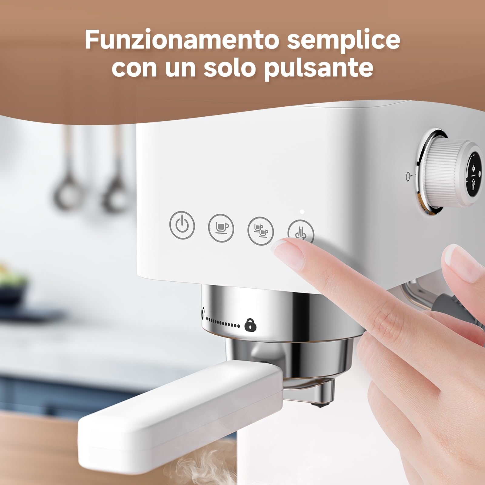 AMZCHEF Macchina da Caffè Espresso 20 bar, macchina caffe con montalatte professionale, piccola macchina per caffè espresso per cappuccino, latte e macchiato, serbatoio dell'acqua da 1,5L, bianco