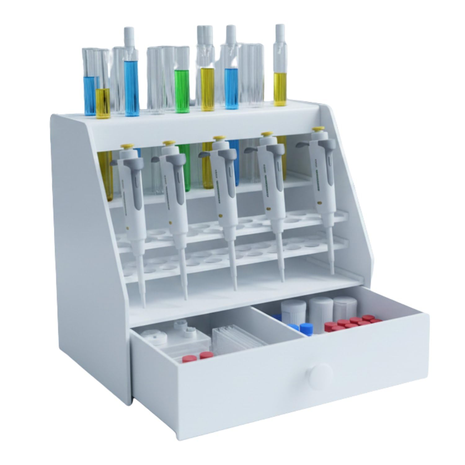 MICROFILL Micropipette Stand With Drawer and Test Tube Rack