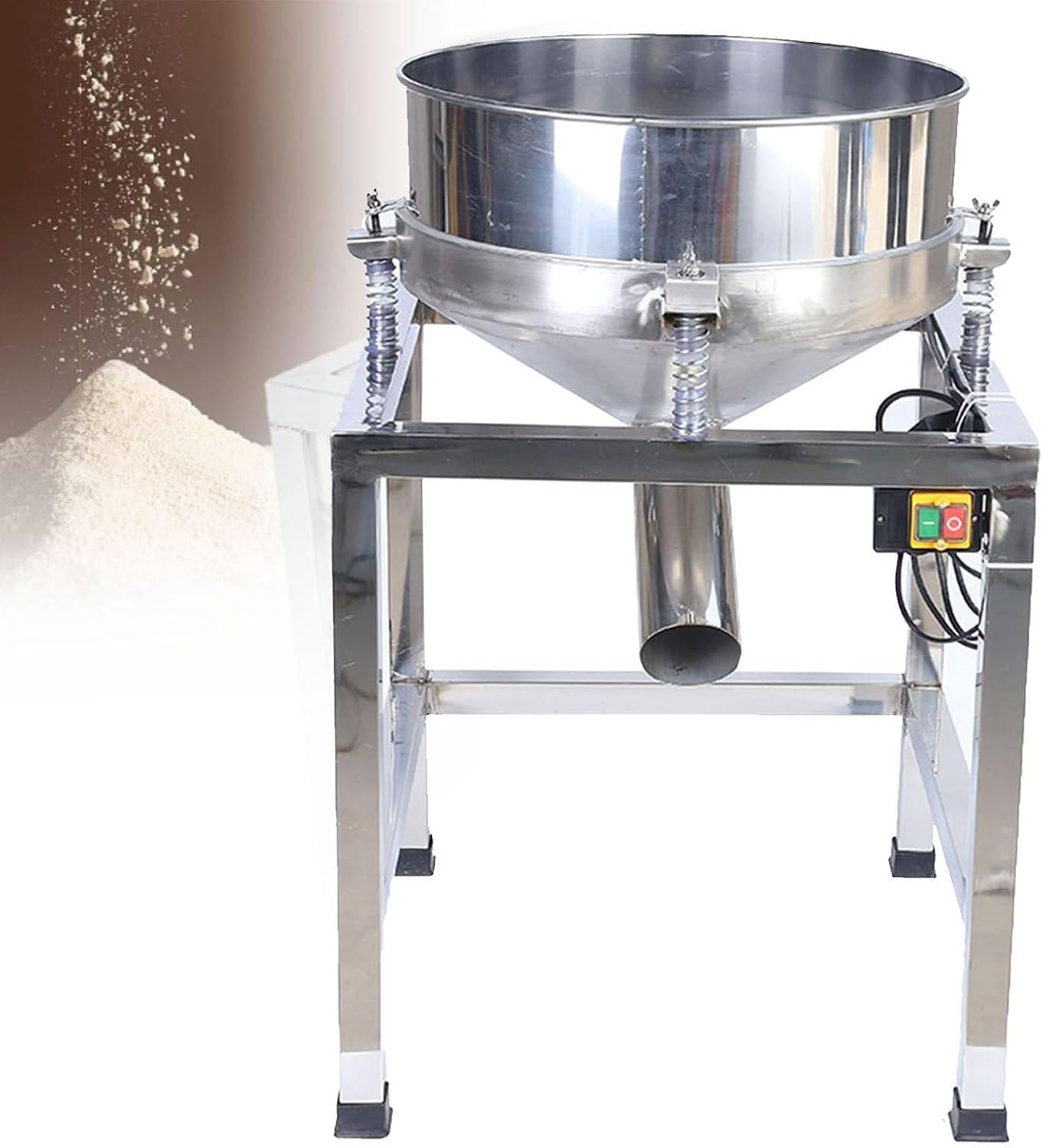 Tamizadora automática para Polvos y gránulos, tamiz vibratorio eléctrico de 70 W para harina, tamiz Comercial de 500 mm en Acero Inoxidable 304 para repostería y cribado Industrial. 40mesh