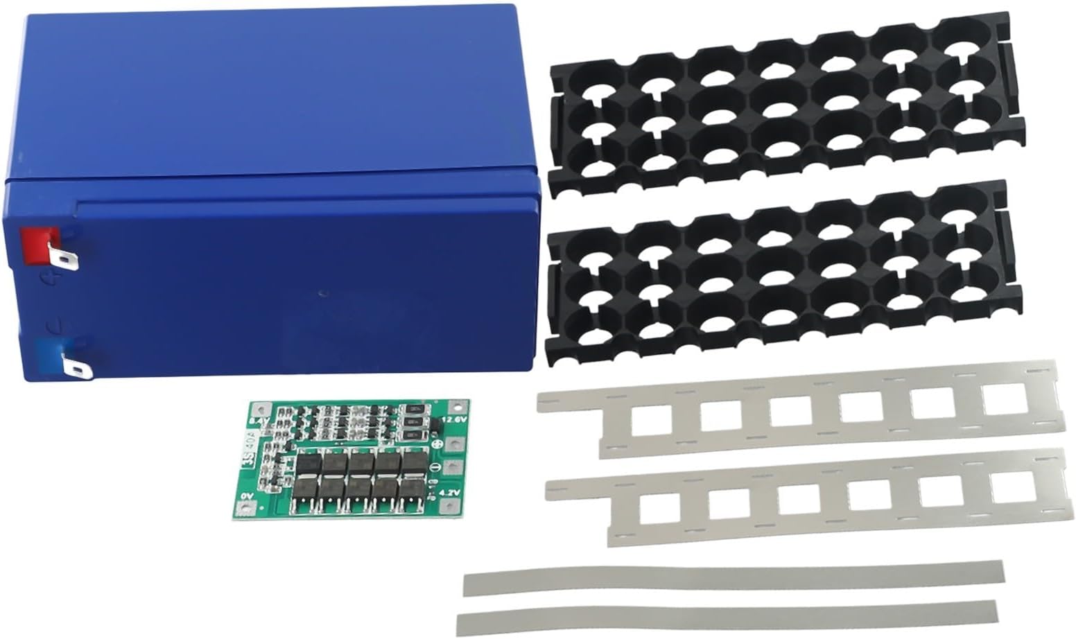 12V 7Ah Battery Case Holder for DIY Battery Pack – Empty ABS Storage Box with 3S25A Configuration, Fits Cells (3×7 Layout), Includes Nickel Strip &(blue)