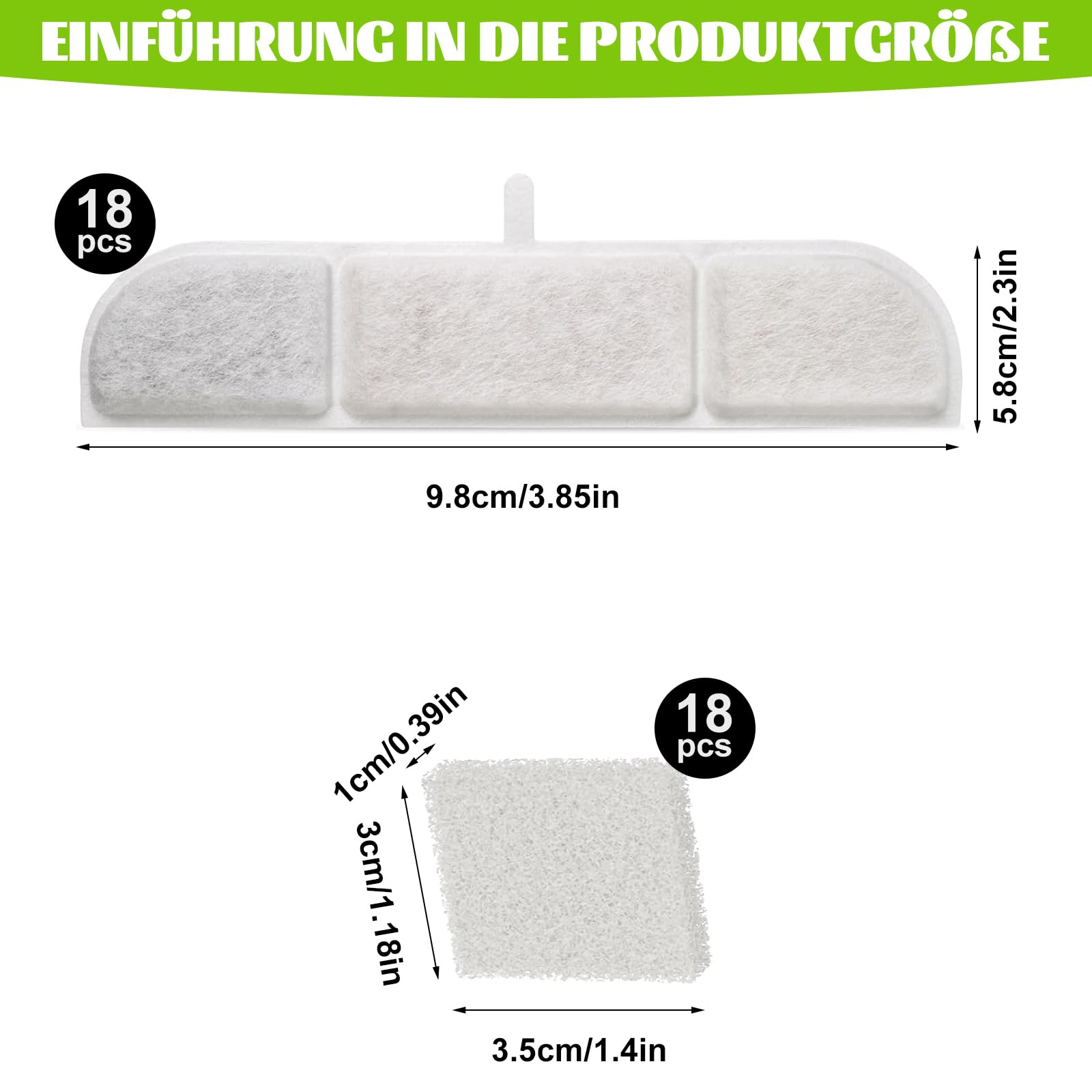 18 Stück Katzenbrunnen Filter, Trinkbrunnen Filter für DownyPaws, Katzenbrunnen Kabellos Bewegungsmelder, Dreifaches Haustierfilter System Filter für 2.5L Trinkbrunnen(18+18)