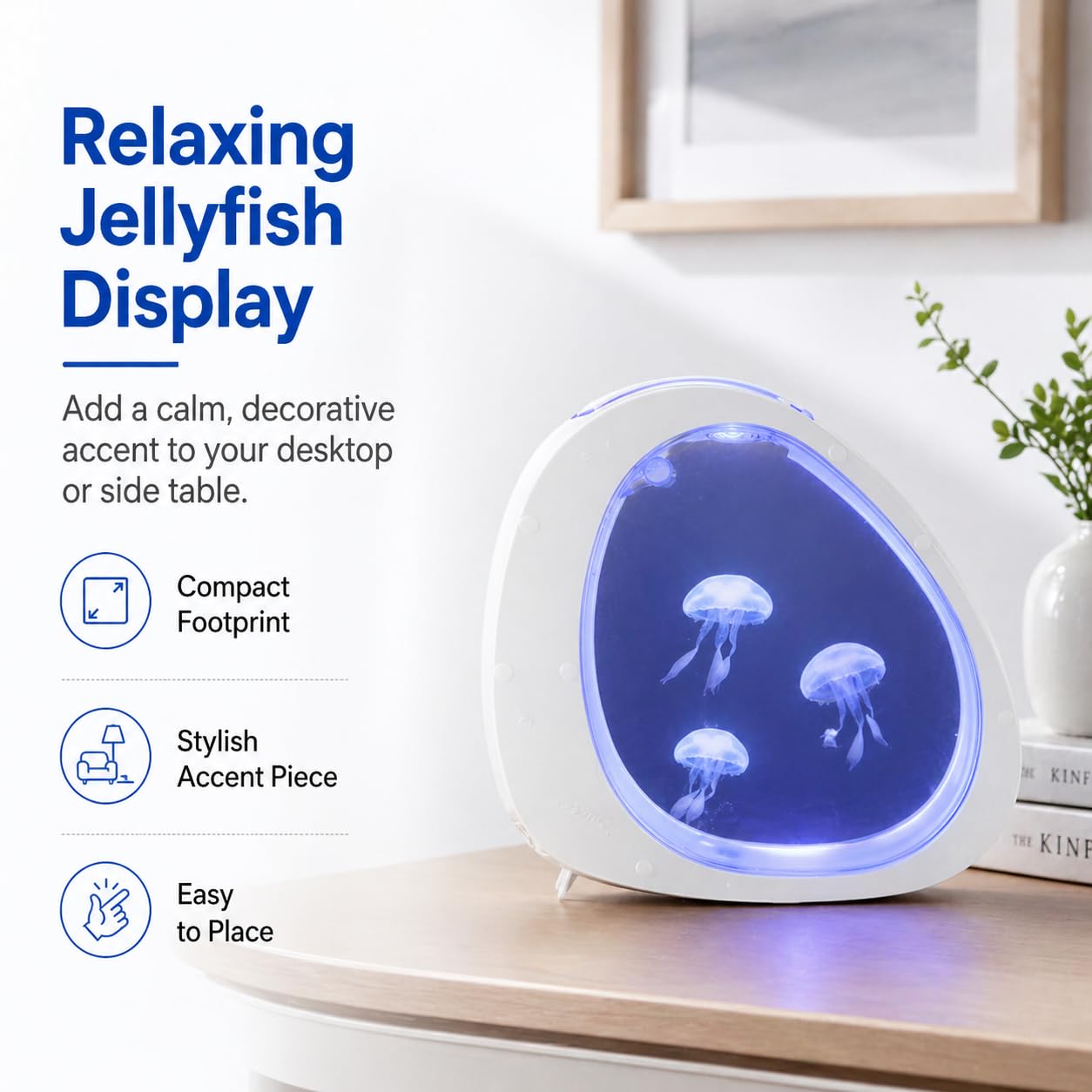 TsoLay Acuario para Medusas de Escritorio 4L, Kit de Pecera Inteligente con Luces LED de Colores, Acrílico Ultra Claro, Bomba de Olas Silenciosa, Control Táctil para Medusas Pequeñas y Peces Betta