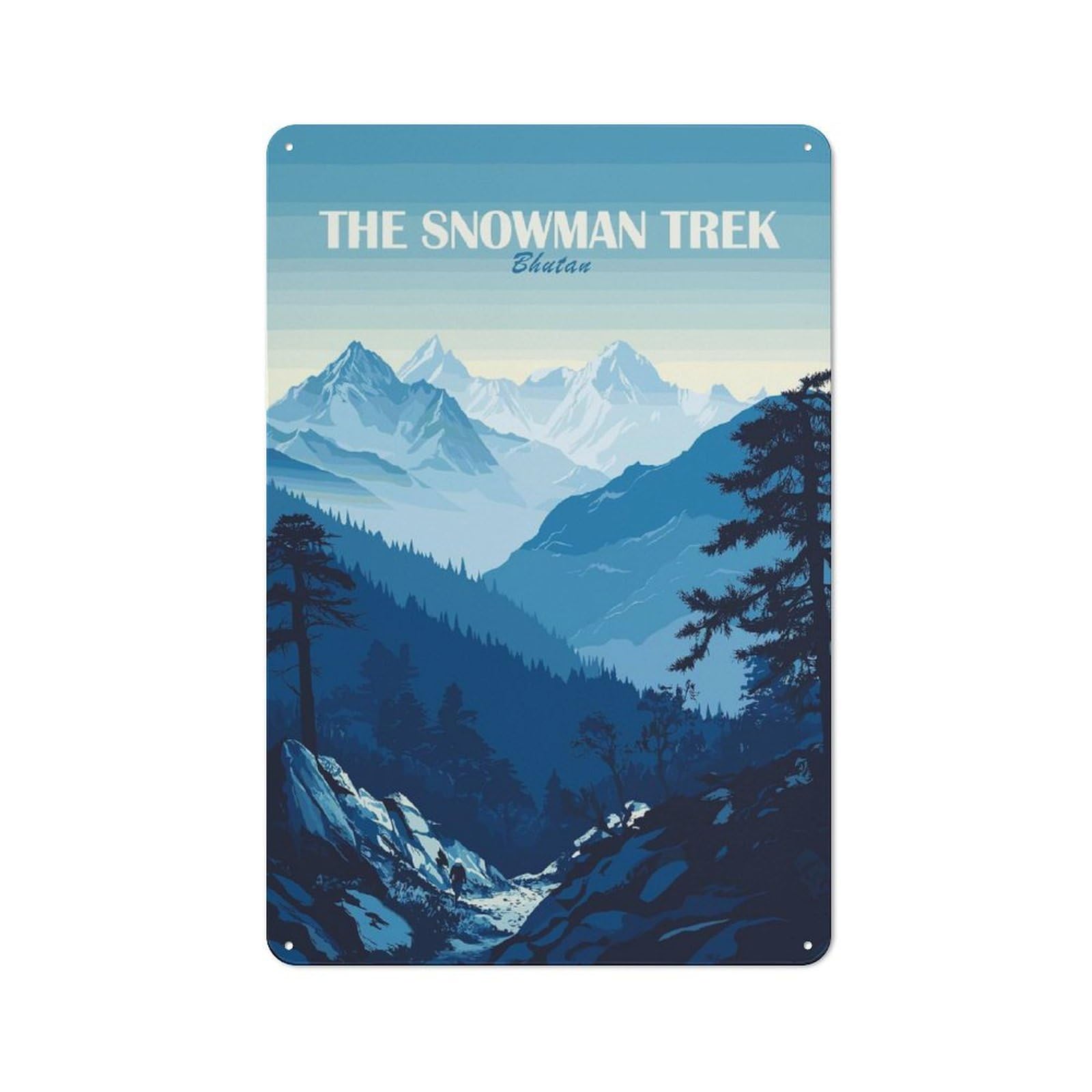 Junmoney Style-21 Tin Wall Plaque 30X20cm With The Snowman Trek Bhutan For Dining Room Or Kitchen, A Winter Wall Decor Update For Dining Room Decor Fans