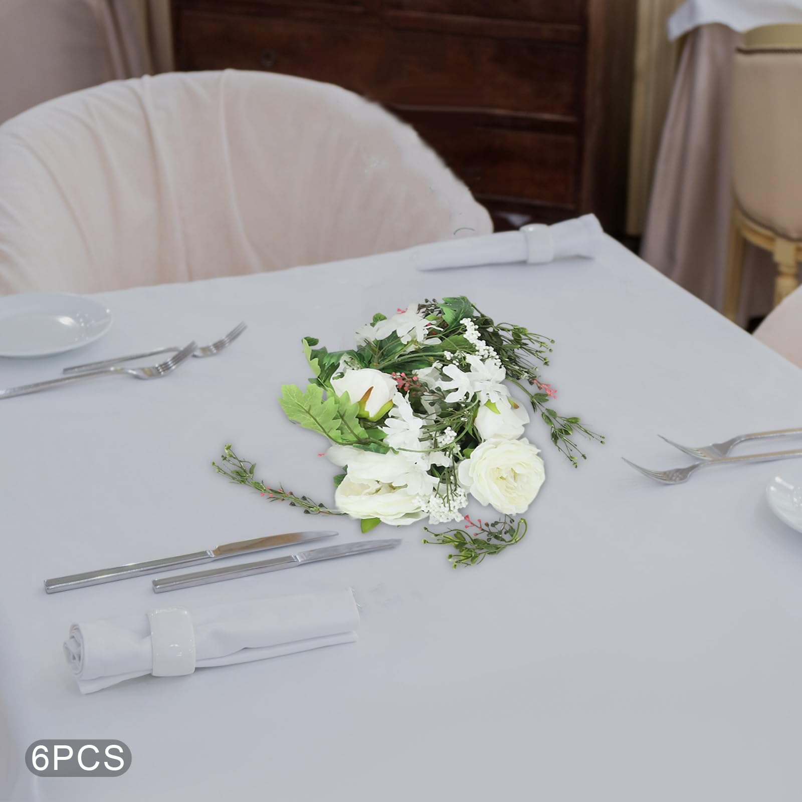 Girlanda ze sztucznych kwiatów, 6 sztuk, 180 cm, dekoracyjne, naturalne róże, sztuczne kwiaty | Girlanda kwiatowa na drzwi, wesele, imprezę, ścianę, dekoracja salonu (6 x biała)