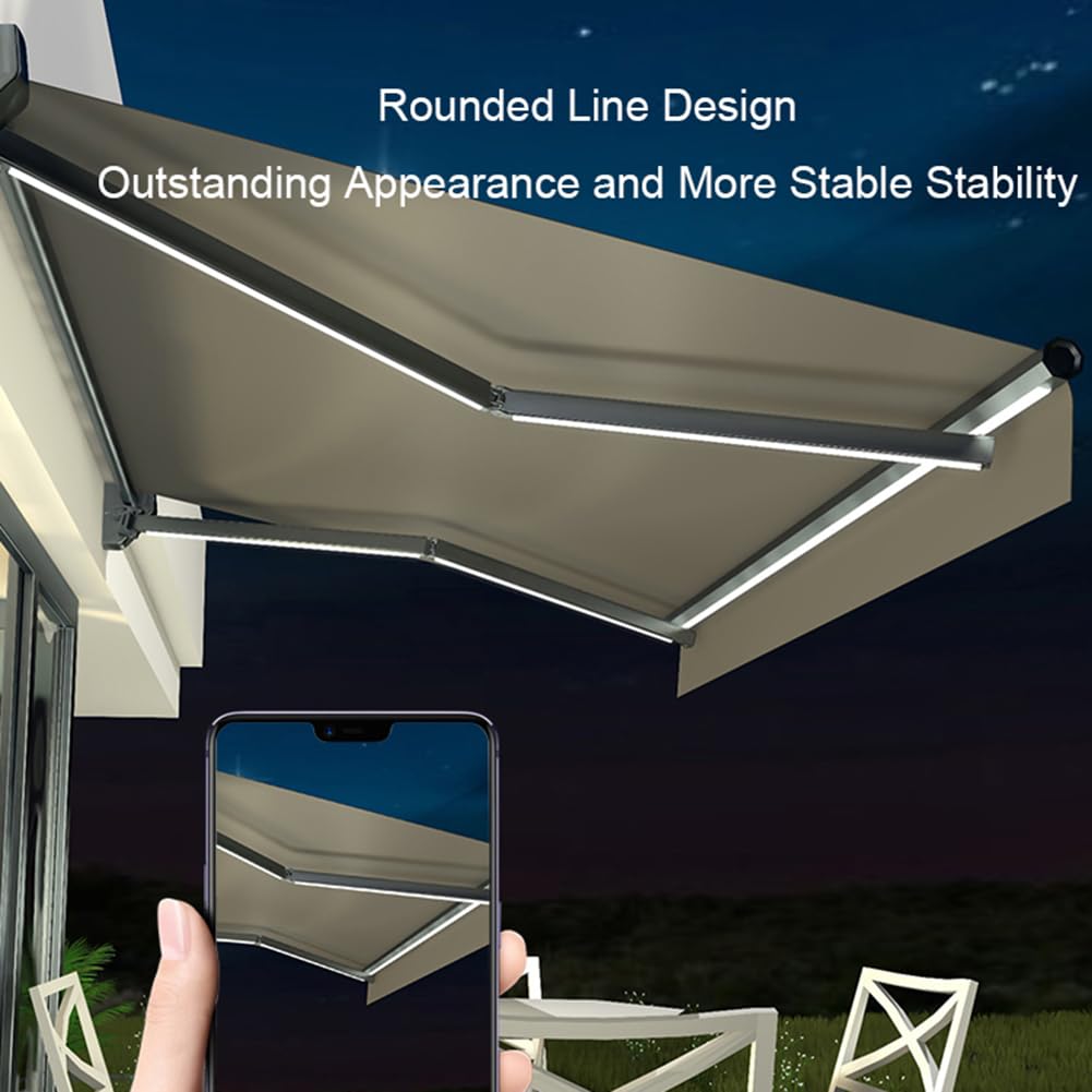 3x2.5m,Elektrische Markise mit LED-Leuchten, einziehbare Markise, Sonnenschutz, Terrassenmarkise, Abdeckung für Terrasse, Pavillon, Garten,