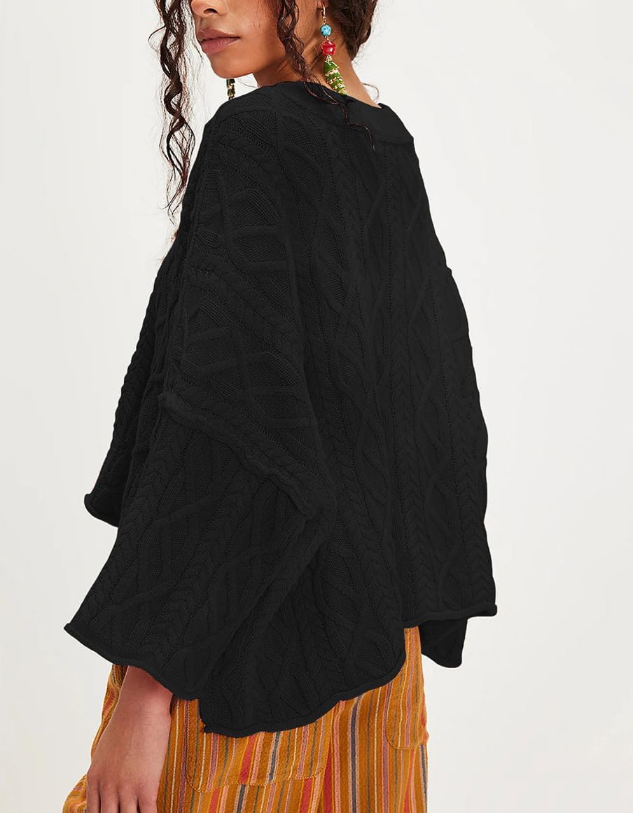 yoeasy Womens Cropped Sweaters Oversized Cable Knit Crewneck Long Sleeve Pullover Trendy Casual Loose Sweater Tops - Image 4