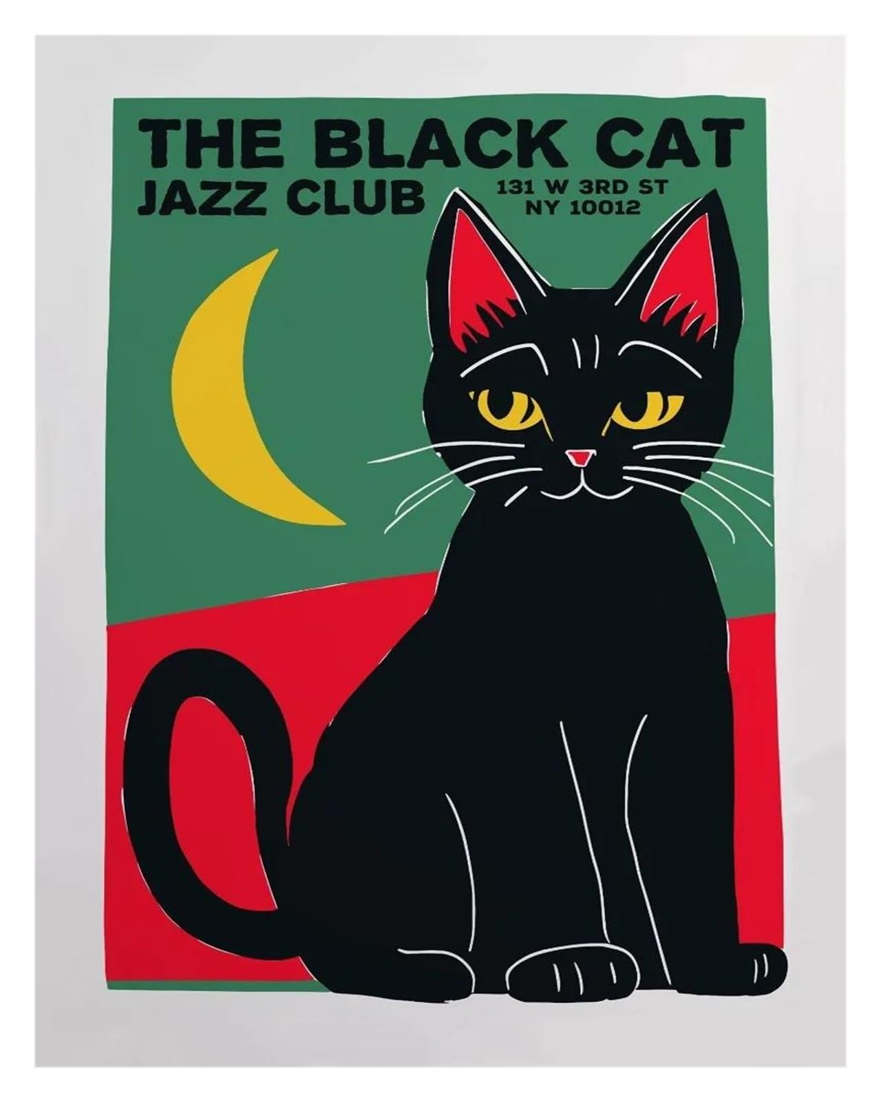 Tableau déco nature avec affiche rétro de chat noir au club de jazz, toile 50x70cm sans cadre